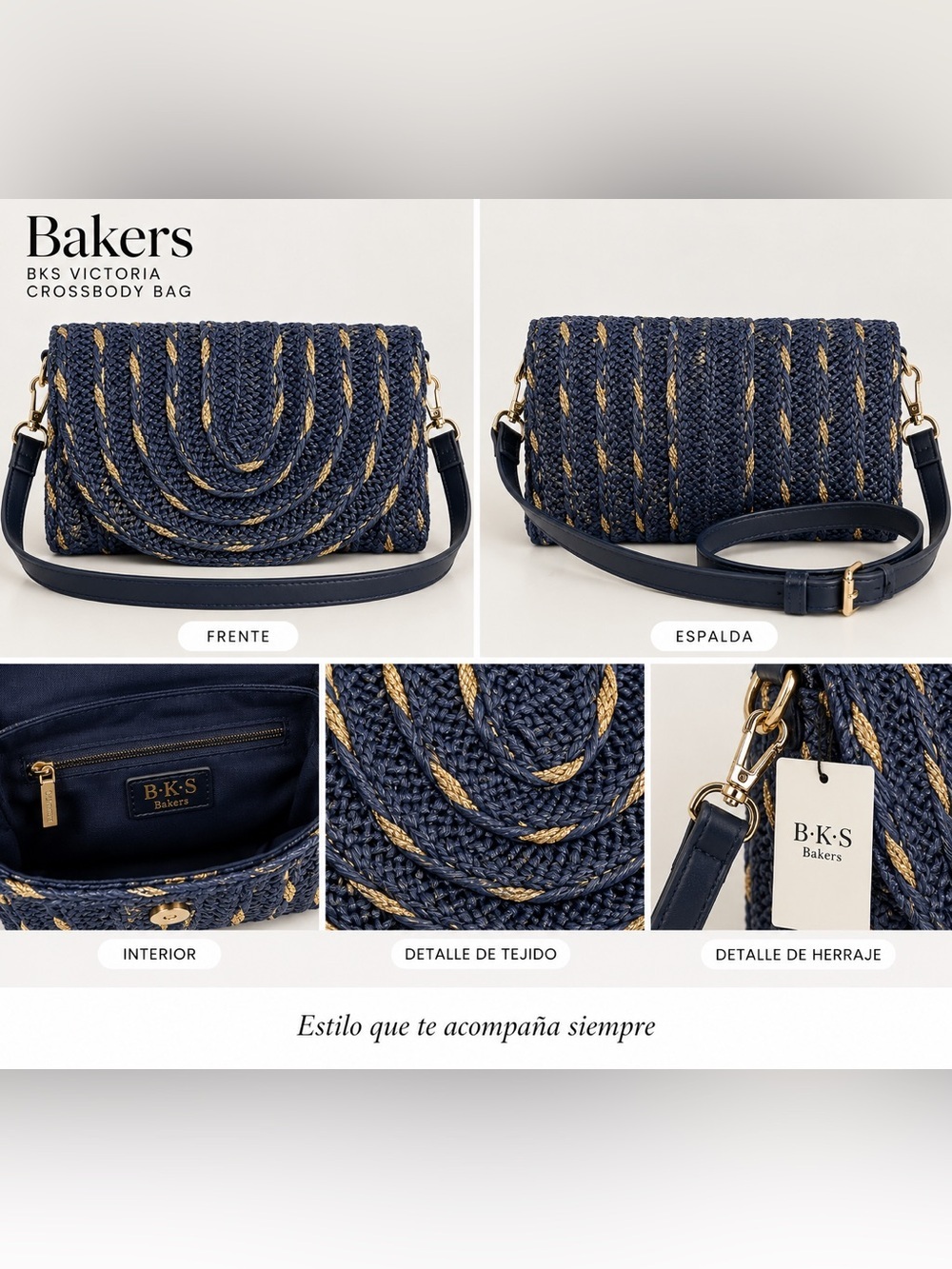 BKS Victoria Crossbody Bag – Navy Blue with Gold Accents ‎ NWT